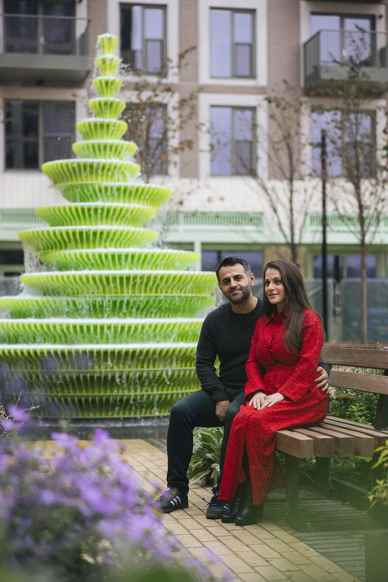Press kit | 2807-03 - Press release | NEON Unveils 'The Fountain': A 4.3-Metre Water Sculpture in the Heart of Brent Cross Town, London - NEON - Art - Lana with The Fountain - Photo credit: Cesare De Giglio