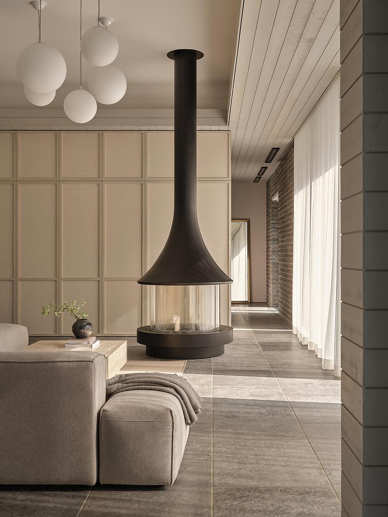 Press kit | 2942-06 - Press release | Glasgow residence - Reigo & Bauer - Residential Interior Design - Pool House - Lounge Fireplace<br> - Photo credit: Doublespace Photography