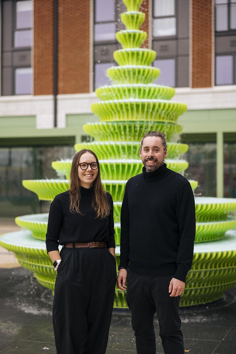 Press kit | 2807-03 - Press release | NEON Unveils 'The Fountain': A 4.3-Metre Water Sculpture in the Heart of Brent Cross Town, London - NEON - Art -  Artists / Designers: Mark Nixon &amp; Viliina Koivisto of NEON with The Fountain  - Photo credit:  <p class="">Cesare De Giglio </p> 
