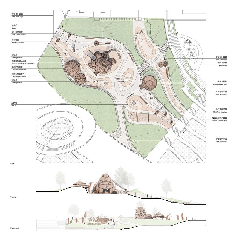 Dossier de presse | 7020-05 - Communiqué de presse | Cishan Tribe: Where 8,000-Year Cultural Relics Encounter Public Children's Space - XISUI Design - Architecture de paysage - Plan, Section &amp; Elevation - Crédit photo : XISUI Design