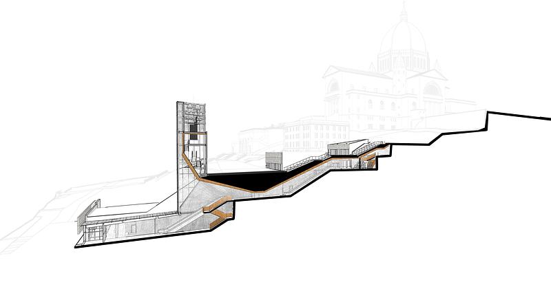 Dossier de presse | 865-63 - Communiqué de presse | Nouveau pavillon d’accueil de l’Oratoire Saint-Joseph : un ajout contemporain à l'un des sites culturels les plus fréquentés de Montréal - Lemay - Architecture institutionnelle - Crédit photo : Lemay