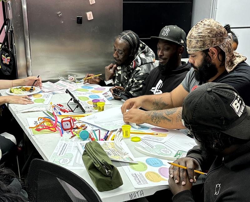 Dossier de presse | 5595-11 - Communiqué de presse | New Community-led Playscape in a New York Public Housing Development - The Urban Conga - Art - A co-design session where community members shared their wishes and wonders around the future space.  - Crédit photo : Pramity Shah