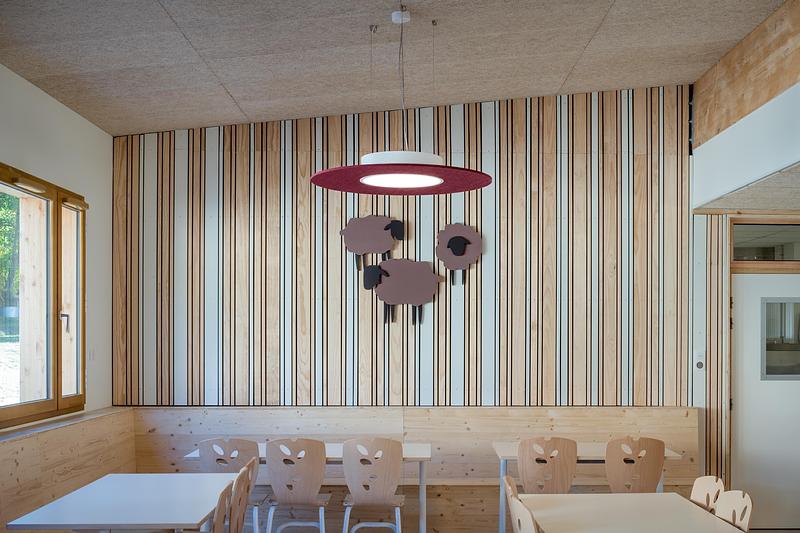 Press kit | 1065-03 - Press release | Leisure Centre with Dormitory - Atelier Quatre and r2k architectes - Institutional Architecture - Acoustic wall, made of frame of ancient doors - Photo credit:  TREMEGE Frederic 