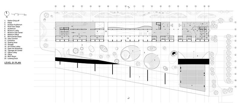 Press kit | 7717-01 - Press release | Brise-Vent Havre Harbor Museum - LYT-X Studio - Institutional Architecture - Level 01 Plan - Photo credit: LYT-X Studio