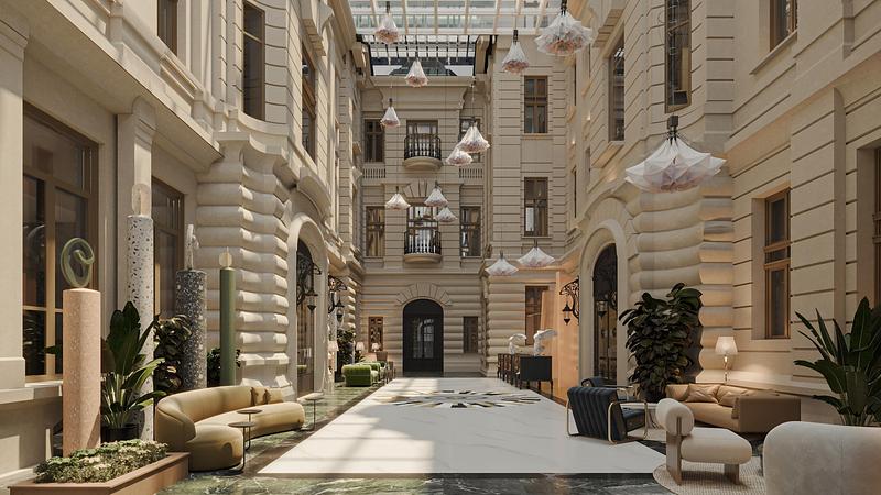 Dossier de presse | 7806-01 - Communiqué de presse | Sofitel Bucharest: Contemporary French Luxury Within a Historic Neo-Classical Setting - Ran & Morris Creative Partnership - Design d’intérieur commercial - Main lobby - Crédit photo : MOD Studio