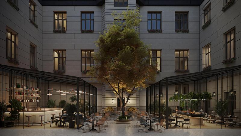 Dossier de presse | 7806-01 - Communiqué de presse | Sofitel Bucharest: Contemporary French Luxury Within a Historic Neo-Classical Setting - Ran & Morris Creative Partnership - Design d’intérieur commercial - Main resturant's patio (outdoor) - Crédit photo : MOD Studio