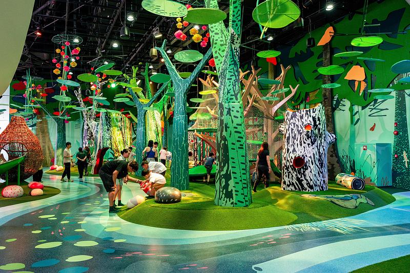 Dossier de presse | 1089-12 - Communiqué de presse | Moment Factory donne vie à Curiosity Cove, le plus grand espace de jeux intérieur inspiré de la nature à Singapour, situé au Mandai Wildlife Reserve - Moment Factory - Design multimédia -  Forêts – Cet environnement, inspiré de la forêt tropicale d’Asie du Sud-Est, invite les enfants à éveiller leur curiosité et leur sens de la vie sauvage.  - Crédit photo :  Curiosity Cove au Mandai Wildlife Reserve, Moment Factory  