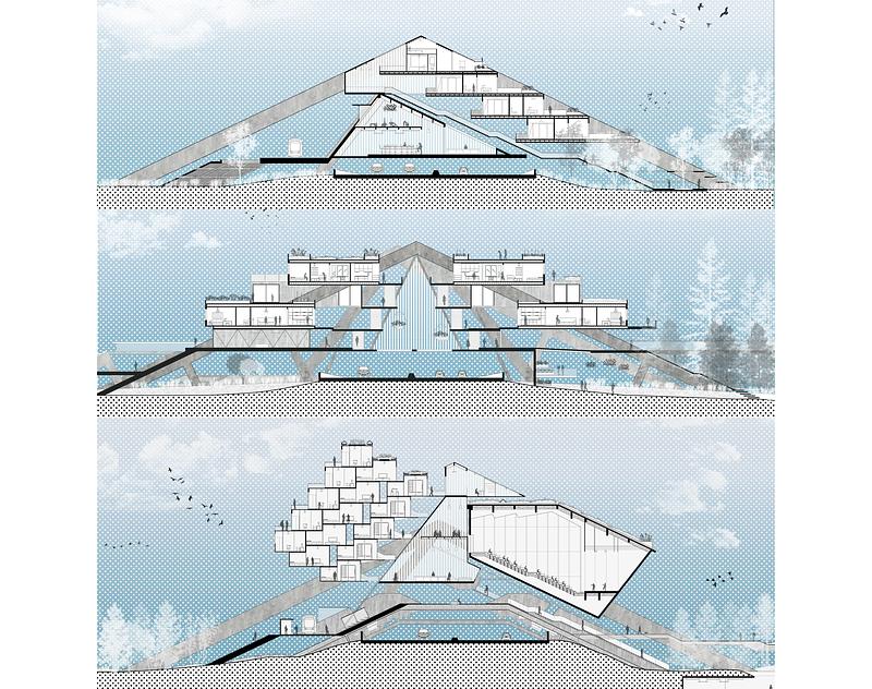 Dossier de presse | 7842-01 - Communiqué de presse | "City on the Loop": A Visionary Architectural Strategy for Coastal Living - Ruxuan Zheng - Design urbain - Phased sections - Crédit photo : Ruxuan Zheng, Haoyuan Wang