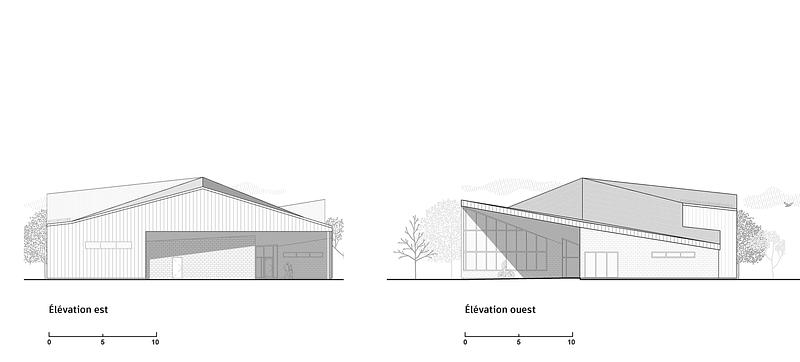 Dossier de presse | 1695-03 - Communiqué de presse | Un nouveau poste de la Sûreté du Québec à Waterloo ancré dans son territoire - STGM Architecture + Cimaise - Architecture institutionnelle - Élévation est-ouest - Crédit photo : STGM Architecture