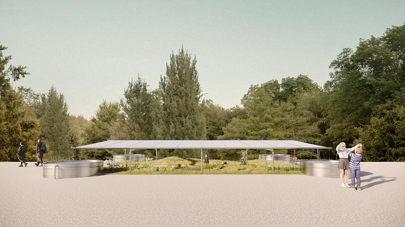 Press kit | 837-54 - Press release | The International Garden Festival Unveils the Projects Selected for its 27th Edition, Under the Theme 'Mapping Sensitivity' - International Garden Festival | Reford Gardens - Landscape Architecture - <p> Worm's Eye (frontal view, facing the length of the structure)</p><p>Ellen Harris | États-Unis </p> - Photo credit: Ellen Harris