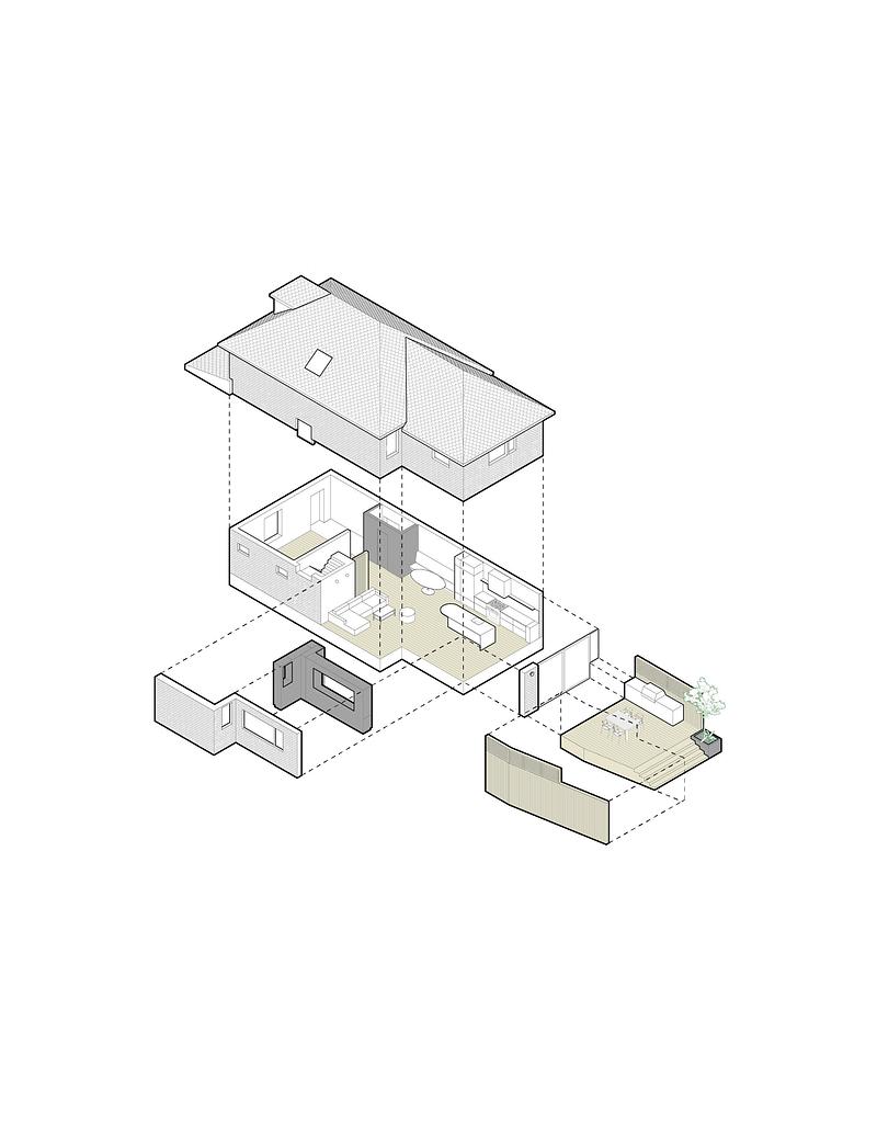 Dossier de presse | 7516-02 - Communiqué de presse | High Park House - Reign Architects - Design d’intérieur résidentiel -   Exploded Axonometric    - Crédit photo : Reign Architects