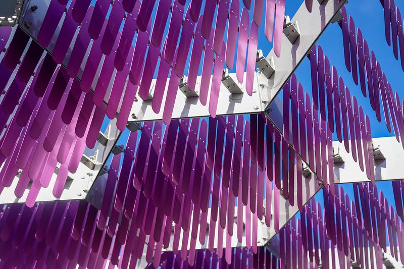 Press kit | 2757-61 - Press release | Defining a New Urban Experience Through the Lens of Digital Craft - FUTUREFORMS - Urban Design - Each element is a test site for natural phenomena: light bending and scattering, water rippling across surfaces, air shifting through perforations, reflections flickering in motion, refractions casting unexpected color. - Photo credit: Genaro Limon