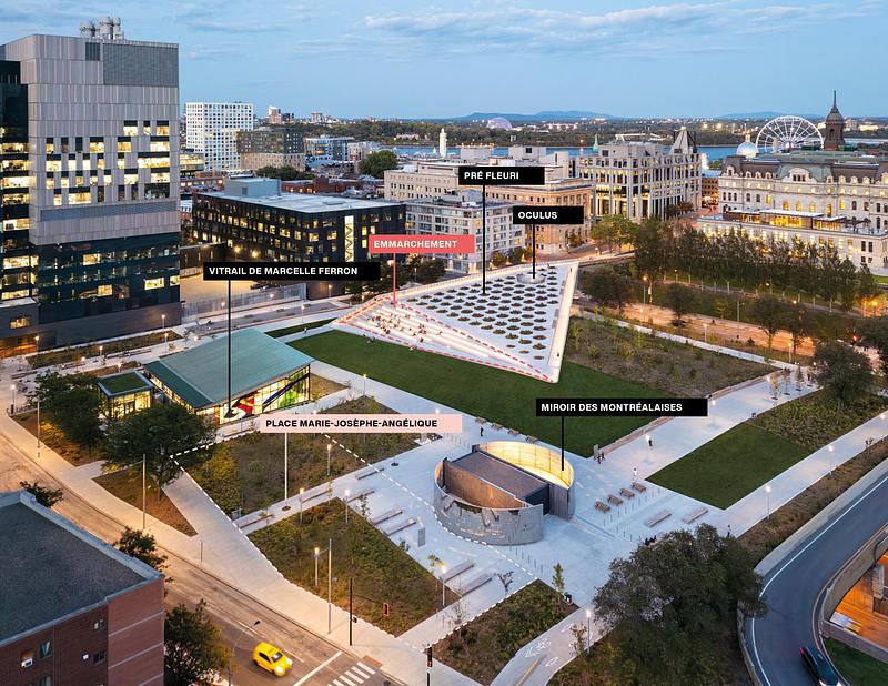 Press kit | 865-67 - Press release | Place des Montréalaises: A Monumental Gesture Inscribing Women’s Memory at the Heart of a City - Lemay - Landscape Architecture - Photo credit: Vincent Brillant