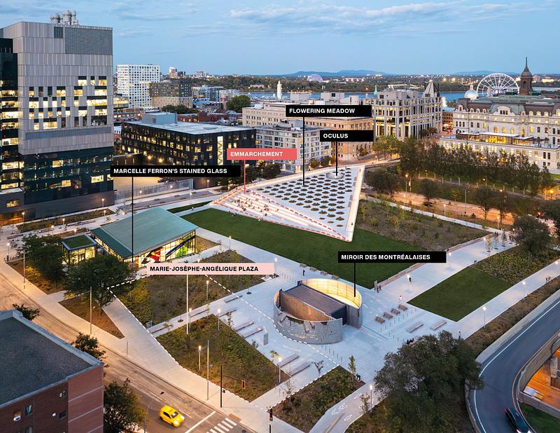 Press kit | 865-67 - Press release | Place des Montréalaises: A Monumental Gesture Inscribing Women’s Memory at the Heart of a City - Lemay - Landscape Architecture - Photo credit: Vincent Brillant