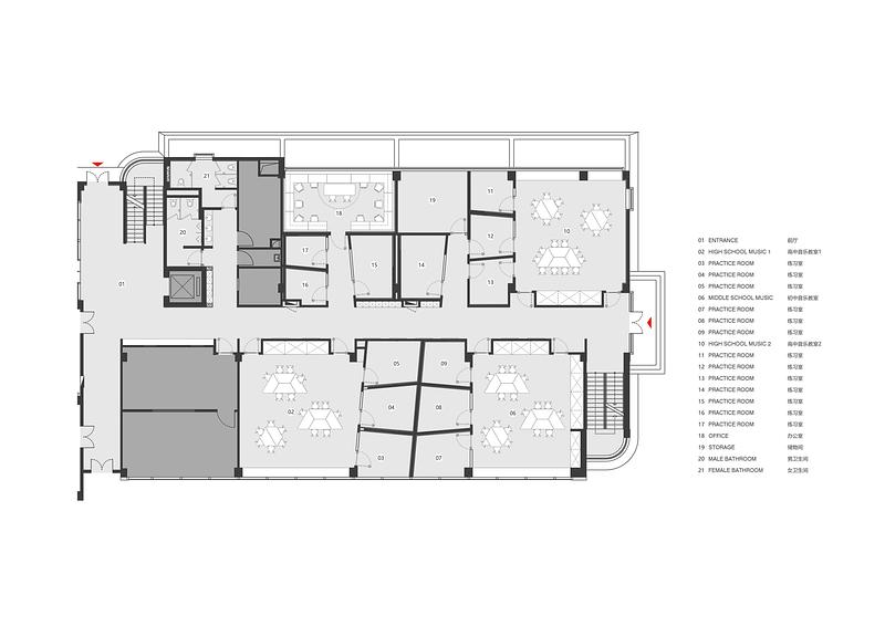 Press kit | 7640-02 - Press release | Music Classrooms at The Western Academy of Beijing - studio vapore - Institutional Architecture - Floorplan - Photo credit: studio vapore