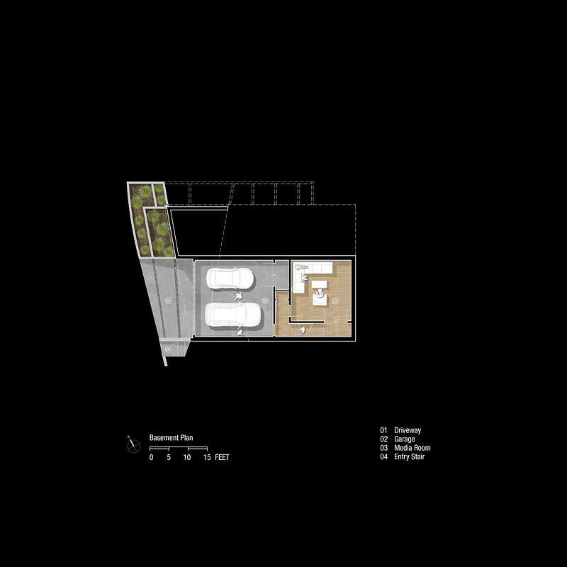 Dossier de presse | 5795-10 - Communiqué de presse | Slot House - ANX / Aaron Neubert Architects - Architecture résidentielle - Basement Floor Plan - Crédit photo : ANX