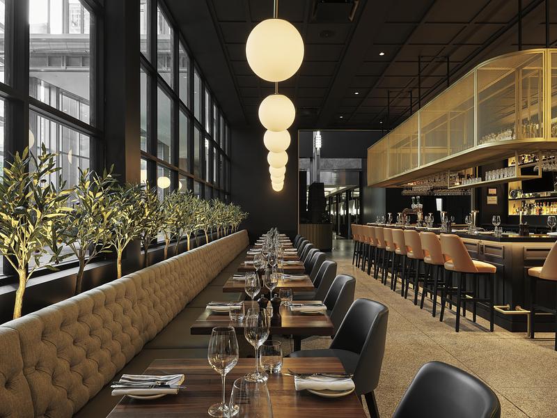 Dossier de presse | 3962-02 - Communiqué de presse | Cléo Katcho Design Architectural revisite la brasserie française en aménageant une nouvelle adresse Chez Lionel au centre-ville de Montréal - Cleo Katcho Design Architectural Inc. - Design d’intérieur commercial - Crédit photo : Maxime Brouillet