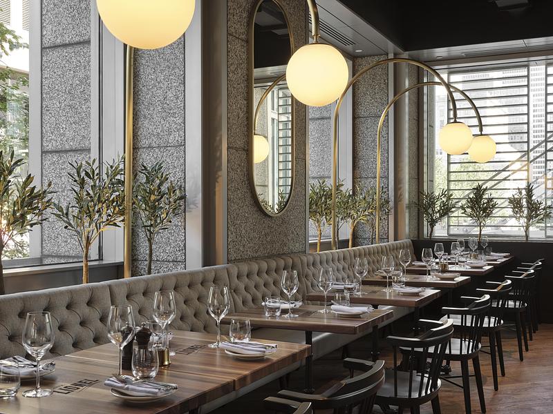 Dossier de presse | 3962-02 - Communiqué de presse | Cléo Katcho Design Architectural revisite la brasserie française en aménageant une nouvelle adresse Chez Lionel au centre-ville de Montréal - Cleo Katcho Design Architectural Inc. - Design d’intérieur commercial - Crédit photo : Maxime Brouillet