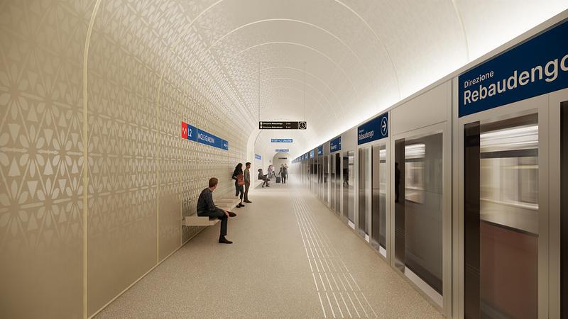 Press kit | 3649-01 - Press release | Beneath The Porticoes: UNS’s Winning Design Proposal Selected for New Metro Line in Turin - UNS - Competition - Mole Giardini Station interior.  - Photo credit: Produced by UNS, ©Extraordinary Commissioner Chiaia