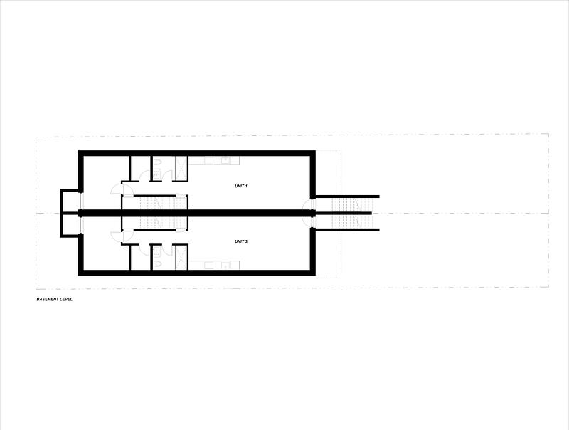 Press kit | 7856-01 - Press release | Montrose Sixplex: A New Housing Model for Gentle Density on a Residential Street in Toronto - Gabriel Fain Architects - Residential Architecture - Basement Level Plan - Photo credit: Gabriel Fain Architects