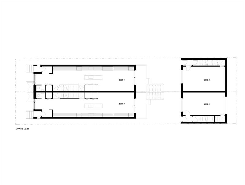 Press kit | 7856-01 - Press release | Montrose Sixplex: A New Housing Model for Gentle Density on a Residential Street in Toronto - Gabriel Fain Architects - Residential Architecture - Ground Level Plan - Photo credit: Gabriel Fain Architects