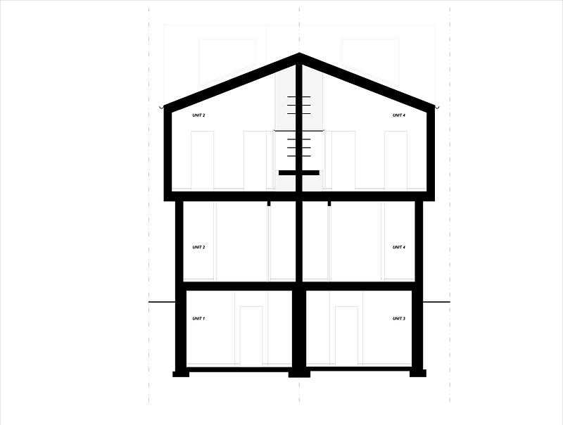 Press kit | 7856-01 - Press release | Montrose Sixplex: A New Housing Model for Gentle Density on a Residential Street in Toronto - Gabriel Fain Architects - Residential Architecture - Cross Section - Photo credit: <p>Gabriel Fain Architects</p>