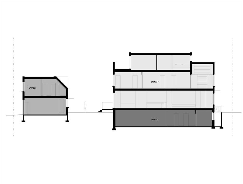 Press kit | 7856-01 - Press release | Montrose Sixplex: A New Housing Model for Gentle Density on a Residential Street in Toronto - Gabriel Fain Architects - Residential Architecture - Site Section - Photo credit: Gabriel Fain Architects