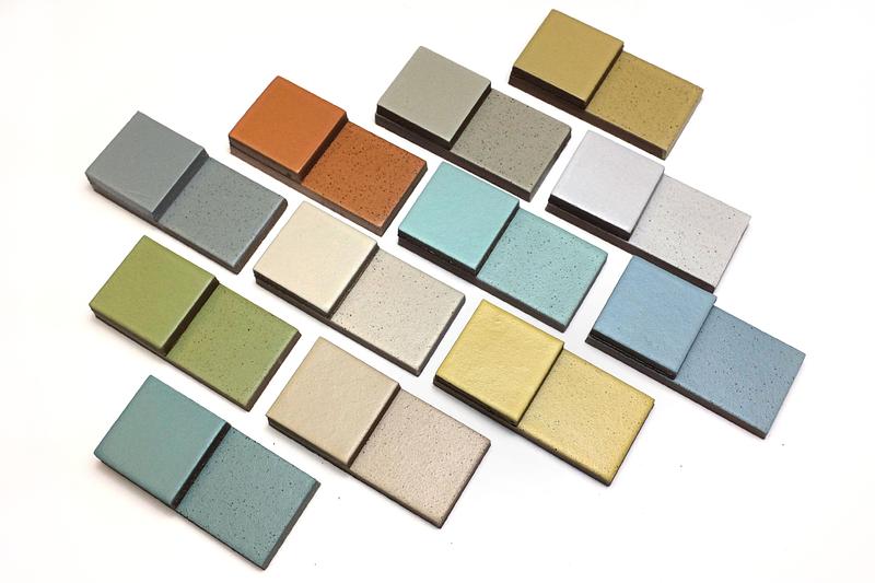 Dossier de presse | 5613-01 - Communiqué de presse | Introducing Caldera - the newest distinctive tile collection from Clayhaus Modern Tile - Clayhaus Modern Tile - Produit -  The Caldera Collection is available in 24 textured matte glazes, 12 colors, each available in both Flat and Speckled finish.  - Crédit photo : Clayhaus Modern TIle