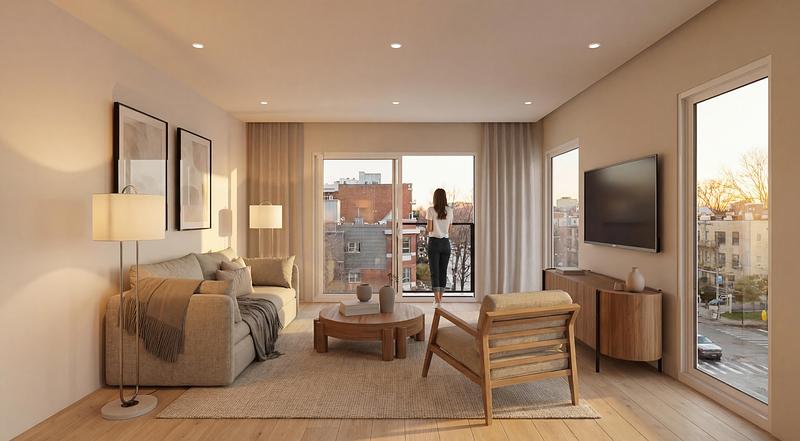 Press kit | 5905-06 - Press release | Innovative Vertika Integrated Railing System from NovatechReduces Costs, Maximizes Views in Multi-Unit Residential Buildings - Novatech - Product -  Vertika Integrated Railing - Interior view  - Photo credit: Novatech