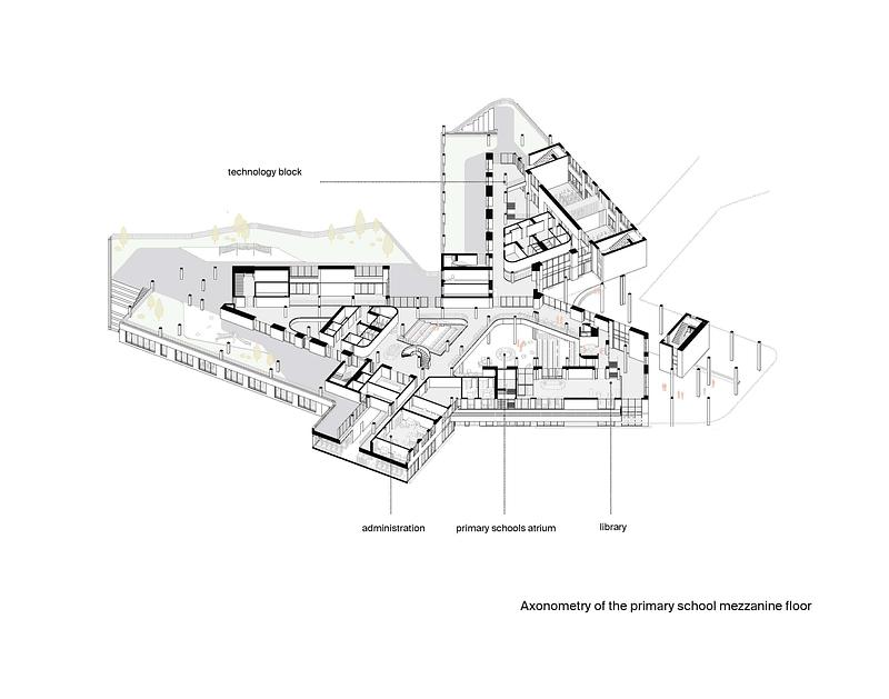 Press kit | 4008-03 - Press release | The Educational Complex Sirius - ATRIUM - Institutional Architecture - Axonometry of the primary school - Photo credit: ATRIUM
