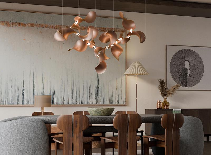 Dossier de presse | 7852-01 - Communiqué de presse | Dune Modular Pendant Luminaire - MOSS Objects - Design d’éclairage - Dune 16 Cluster, copper tone - Crédit photo : MOSS Objects