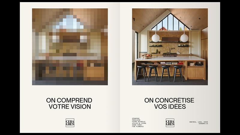Press kit | 846-28 - Press release | Céragrès launches a new website - Céragrès - Product - <p class="">Example of a print advertisement showcasing Céragrès’ new visual identity, developed in collaboration with LG2.</p> - Photo credit: Céragrès<span></span>