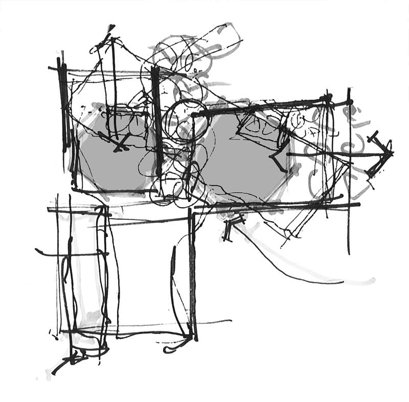 Dossier de presse | 2263-11 - Communiqué de presse | La Bibliothèque L'Octogone : un pôle civique réinventé - Anne Carrier Architectes - Architecture institutionnelle - Croquis concept - Crédit photo : ACA
