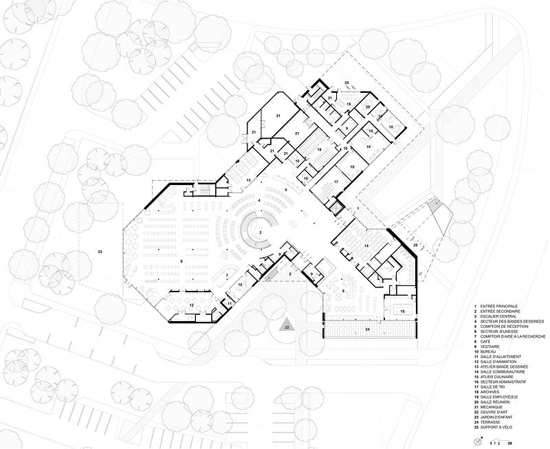 Dossier de presse | 2263-11 - Communiqué de presse | La Bibliothèque L'Octogone : un pôle civique réinventé - Anne Carrier Architectes - Architecture institutionnelle - Plan rez-de-chaussée - Crédit photo : ACA