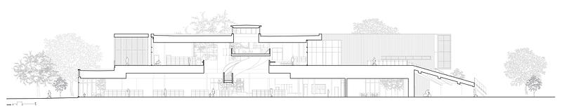 Dossier de presse | 2263-11 - Communiqué de presse | La Bibliothèque L'Octogone : un pôle civique réinventé - Anne Carrier Architectes - Architecture institutionnelle - Coupe transversale - Crédit photo : ACA