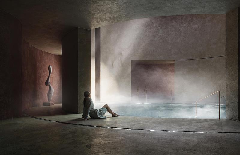 Dossier de presse | 7372-02 - Communiqué de presse | Aristides Dallas Architects receives the 2026 Architizer A+Award for Shared Ground, a contemporary interpretation of the Greek village - ARISTIDES DALLAS ARCHITECTS - Architecture résidentielle - The spa is conceived as an atmosphere of light, water and materiality, where wellbeing begins with space itself. - Crédit photo : KONSTANTINOS TSILIVIS<br><br><br><br><br><br><br><br><br style=""><br style="">