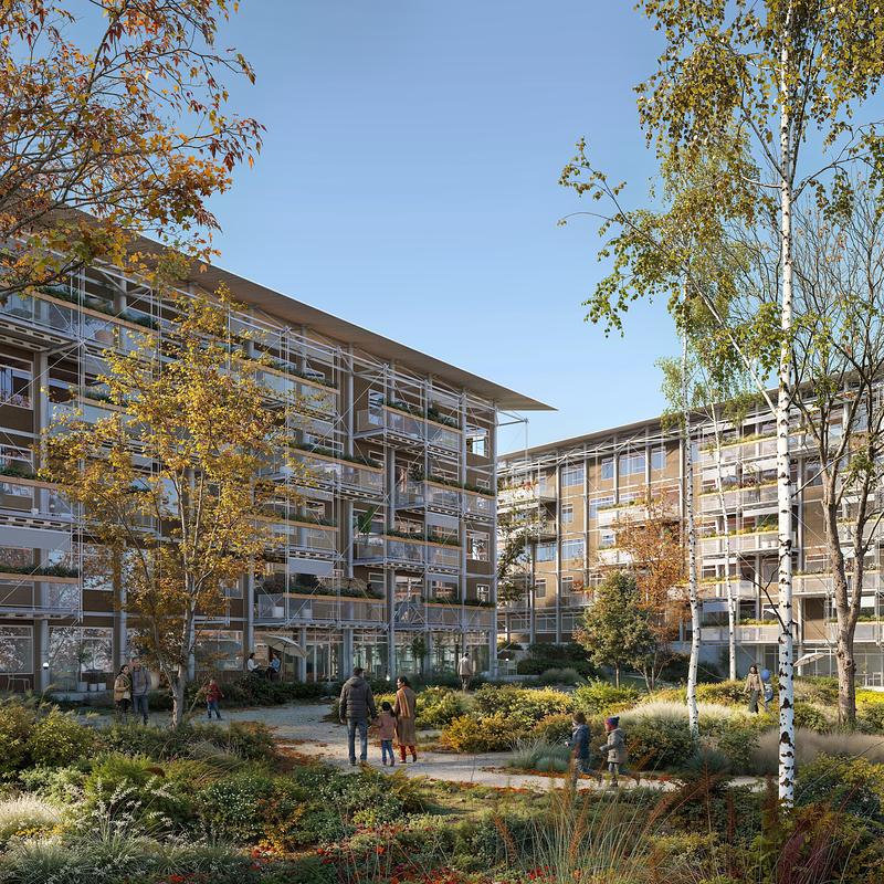Dossier de presse | 2995-01 - Communiqué de presse | Une nouvelle étude de Perkins&Will offre une solution de logements en bois massif pour répondre à la crise du logement au Canada - Perkins&Will - Architecture résidentielle - Crédit photo : Aesthetica Studio avec l’aimable autorisation de Perkins&amp;Will