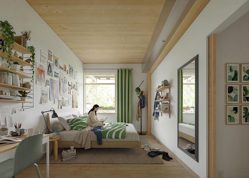 Dossier de presse | 2995-01 - Communiqué de presse | Une nouvelle étude de Perkins&Will offre une solution de logements en bois massif pour répondre à la crise du logement au Canada - Perkins&Will - Architecture résidentielle - <p class="">Le système est conçu pour offrir des logements pour les familles, adaptables et évolutifs.</p> - Crédit photo : Aesthetica Studio avec l’aimable autorisation de Perkins&amp;Will