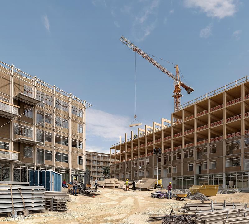 Dossier de presse | 2995-01 - Communiqué de presse | Une nouvelle étude de Perkins&Will offre une solution de logements en bois massif pour répondre à la crise du logement au Canada - Perkins&Will - Architecture résidentielle - <p class="">La standardisation et la préfabrication d’éléments en bois massif présentent une opportunité d'accélérer significativement le processus de livraison de nouveaux logements, mais aussi de créer une industrie qui renforce l’économie nationale et qui participe aux objectifs pour le climat.</p> - Crédit photo : Aesthetica Studio avec l’aimable autorisation de Perkins&amp;Will