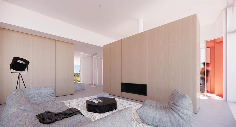 Dossier de presse | 7926-01 - Communiqué de presse | Casa Ala Blanca - HK ASSOCIATES - Architecture résidentielle - Du séjour vers l'entrée - Crédit photo : HK ASSOCIATES