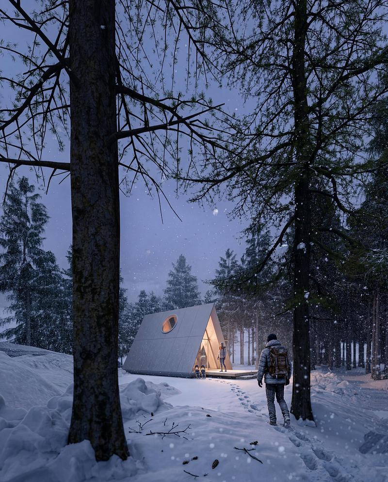 Dossier de presse | 7905-01 - Communiqué de presse | Camping House : vers un avenir durable du micrologement - Atelier Lune - Architecture résidentielle - Vue d'hiver - Crédit photo : Na Shen, Haohao Mao