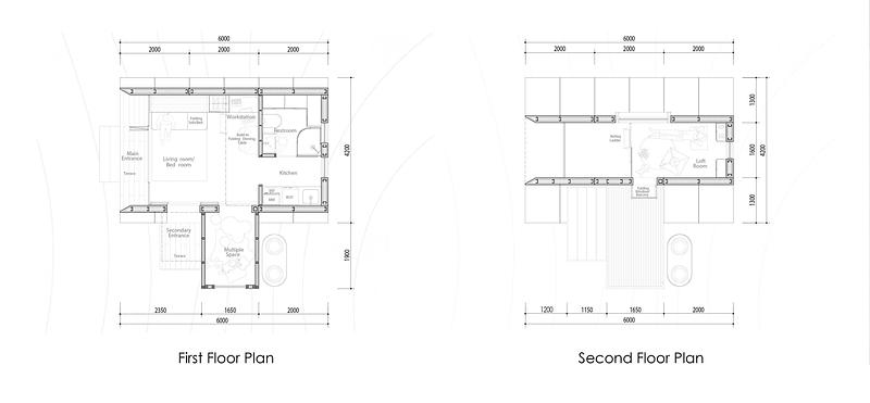 Dossier de presse | 7905-01 - Communiqué de presse | Camping House : vers un avenir durable du micrologement - Atelier Lune - Architecture résidentielle - Plans d'étage - Crédit photo : Yu Liao