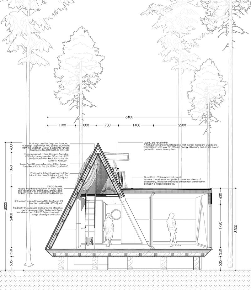 Dossier de presse | 7905-01 - Communiqué de presse | Camping House : vers un avenir durable du micrologement - Atelier Lune - Architecture résidentielle - Coupe - Crédit photo : Zherui Zhang