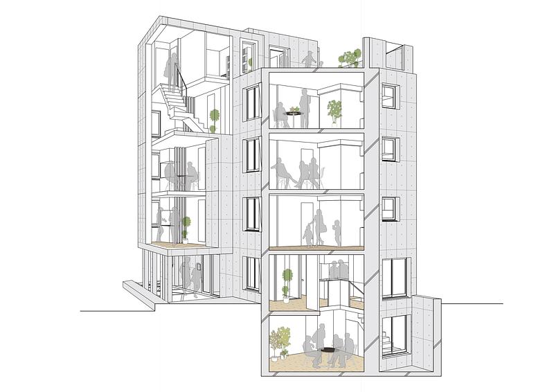 Dossier de presse | 3153-06 - Communiqué de presse | SHIN NAKANO trapezoidal - RYUICHI SASAKI ARCHITECTURE - Architecture résidentielle - SECTION DIAGRAM - Crédit photo : RYUICHI SASAKI ARCHITECTURE