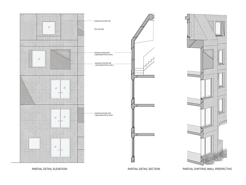 Dossier de presse | 3153-06 - Communiqué de presse | SHIN NAKANO trapezoidal - RYUICHI SASAKI ARCHITECTURE - Architecture résidentielle - PARTIAL DETAIL WALL SECTION - Crédit photo : RYUICHI SASAKI ARCHITECTURE