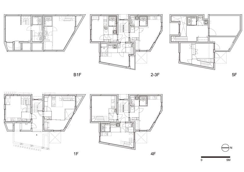 Dossier de presse | 3153-06 - Communiqué de presse | SHIN NAKANO trapezoidal - RYUICHI SASAKI ARCHITECTURE - Architecture résidentielle - FLOOR PLAN - Crédit photo : RYUICHI SASAKI ARCHITECTURE