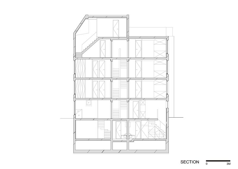 Dossier de presse | 3153-06 - Communiqué de presse | SHIN NAKANO trapezoidal - RYUICHI SASAKI ARCHITECTURE - Architecture résidentielle - SECTION - Crédit photo : RYUICHI SASAKI ARCHITECTURE