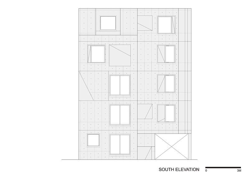 Dossier de presse | 3153-06 - Communiqué de presse | SHIN NAKANO trapezoidal - RYUICHI SASAKI ARCHITECTURE - Architecture résidentielle - SOUTH ELEVATION - Crédit photo : RYUICHI SASAKI ARCHITECTURE