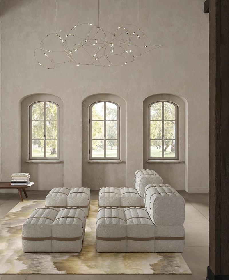 Dossier de presse | 7656-02 - Communiqué de presse | Maison Territo fait découvrir l’univers de Moooi au Canada - Maison Territo - Design d’intérieur commercial - Fauteuil lounge Haybale et lampe Flock of Light - Crédit photo : Moooi