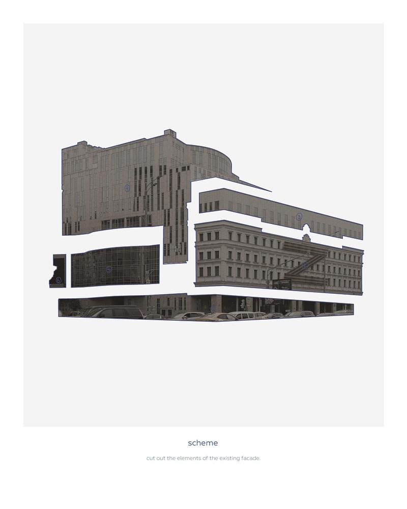 Press kit | 7779-02 - Press release | Tabakerka: A Project to Reconstruct the Facade Theater - .ket bureau - Commercial Architecture - ket_bureau_tabakerka_scheme - Photo credit: .ket bureau